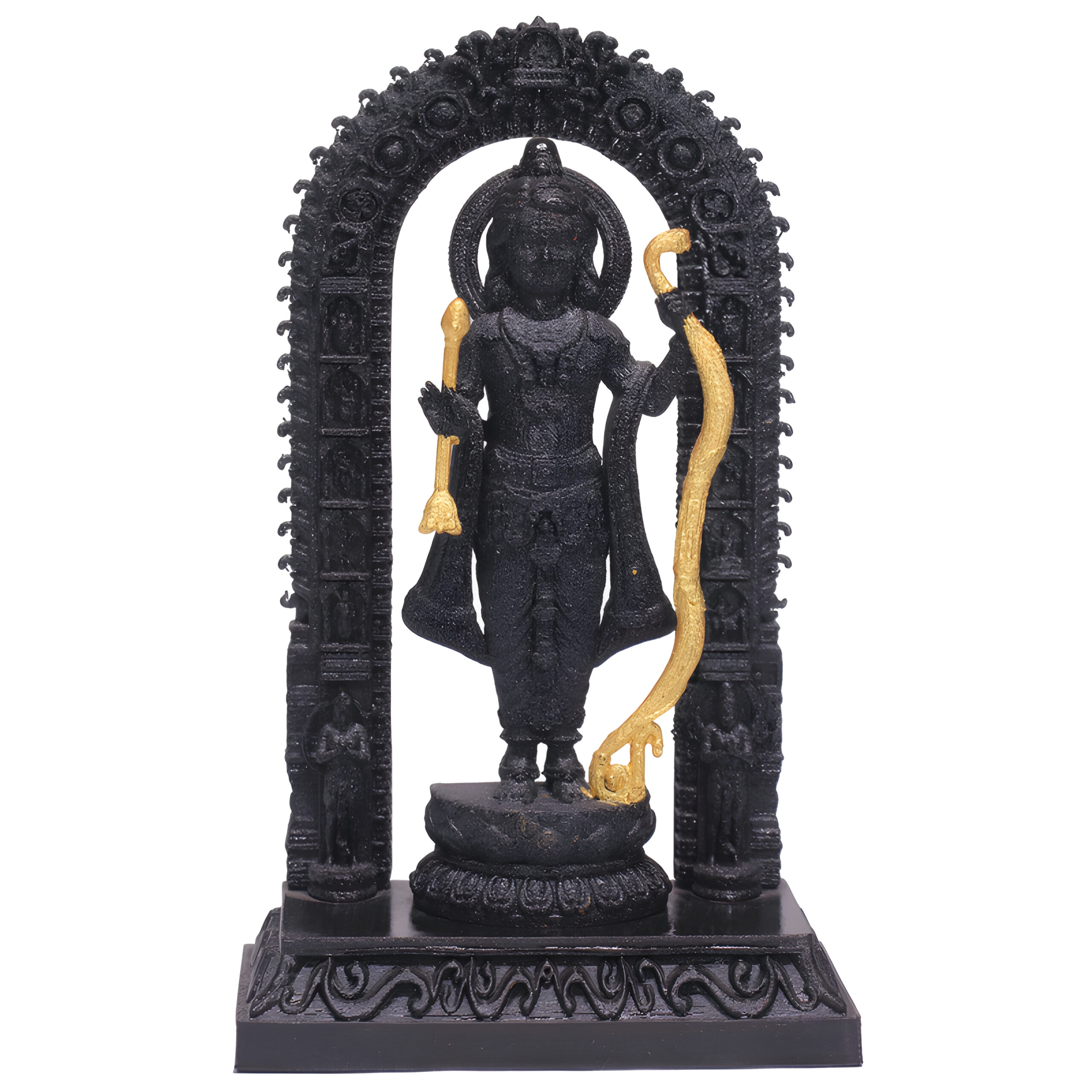 ram lalla ji idol statue, black and gold, decorative religious figurine with arch ram lalla ji idol statue, black and gold, decorative religious figurine with arch