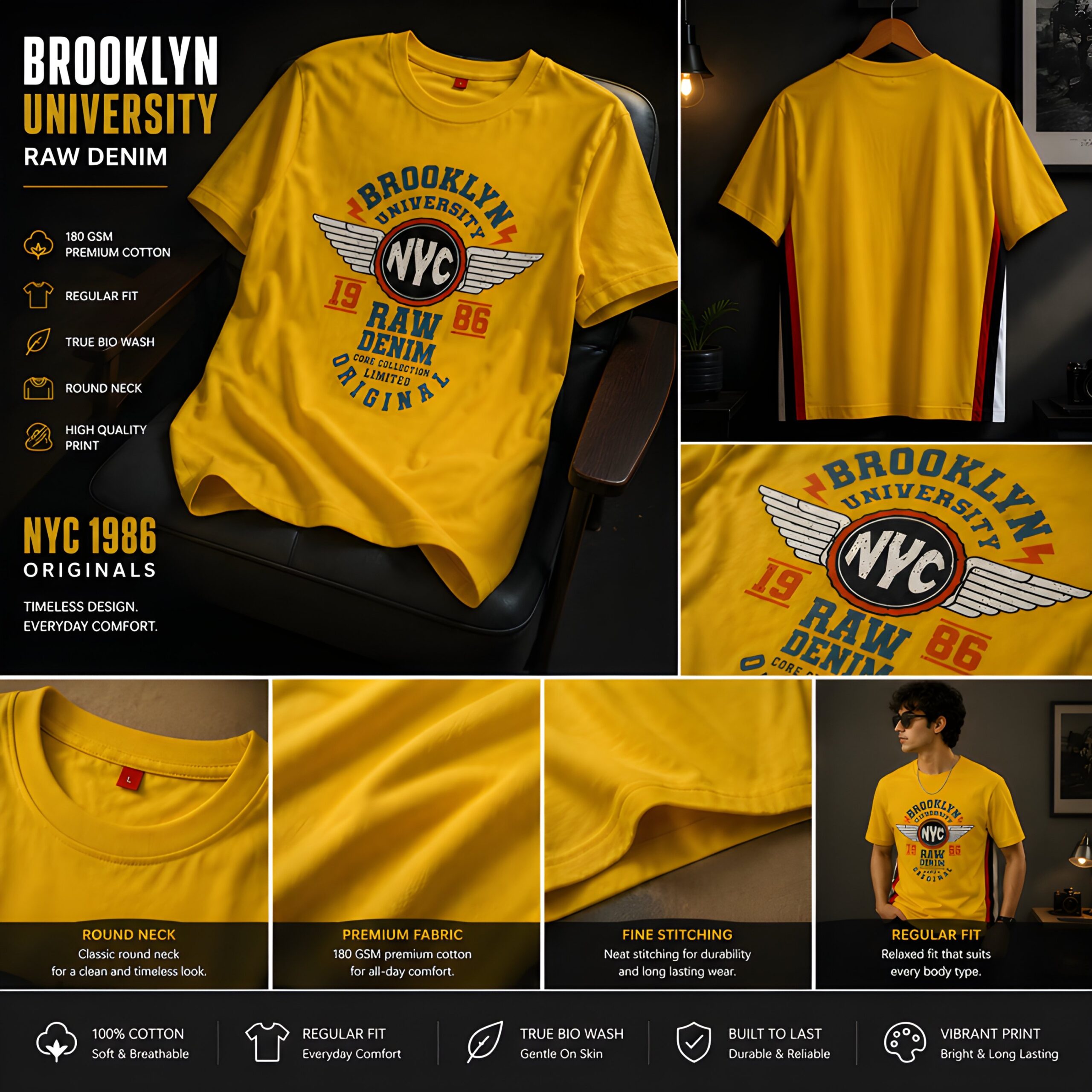 Home 🔥 brooklyn university raw denim tee 🔥