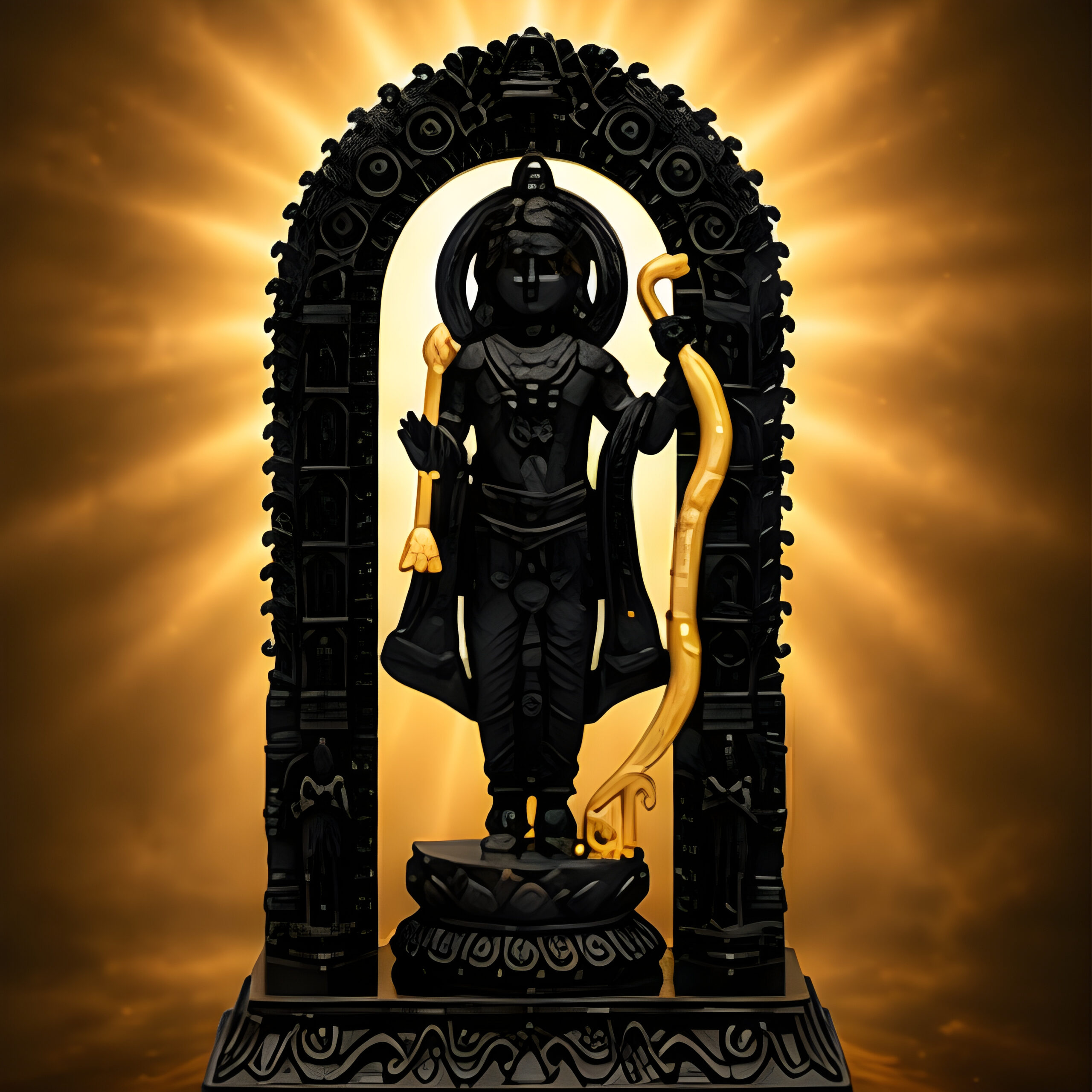 ram lalla ji idol statue, black and gold, decorative religious figurine with arch ram lalla ji idol statue, black and gold, decorative religious figurine with arch